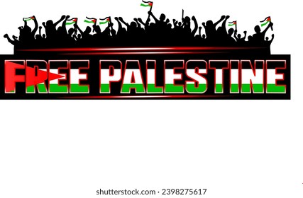 silhouette image of a person carrying a Palestinian flag, with the text free palestine