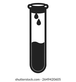 A imagem da silhueta mostra um tubo de ensaio de laboratório cheio. Gotas do líquido escuro estão caindo na maior quantidade de líquido. A imagem vetorial tem um fundo transparente.