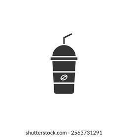 Silhouette image of a takeaway coffee cup with a domed lid and a straw, suitable for modern beverage concepts.