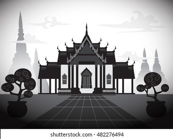 silhouette image of temple , vector illustration, flat puppet style