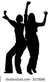 Silhouette image of two girls dancing