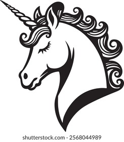 A silhouette image of Unicorn Head illustration for kids t shirt design