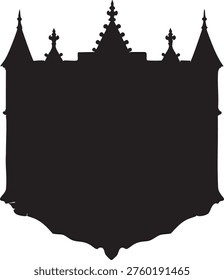Silhouette of an imposing gothic castle structure with multiple spires and decorative architectural elements conveying mystery and historical grandeur perfect for fantasy or spooky themes