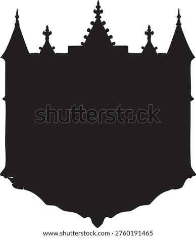 Silhouette of an imposing gothic castle structure with multiple spires and decorative architectural elements conveying mystery and historical grandeur perfect for fantasy or spooky themes