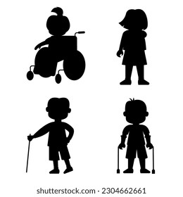 Silhouette inclusive, disabled children boys, girl