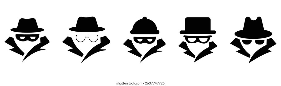 Silhouette of incognito mystery secret spy icon vector. Incognito icon vector set. Secret agent sign. Anonymous invisible character figure. Vector illustration.