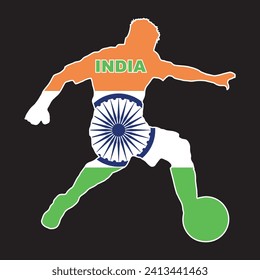 Silhouette of a India footballer with the national flag colors set in a black background