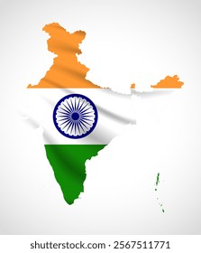 Silhouette of India map filled with the Indian flag design, symbolizing national pride, cultural heritage, and geographic diversity.  
