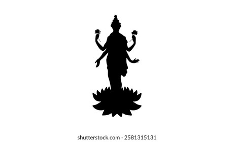 Silhouette Indian goddess Lakshmi , Black isolated silhouette