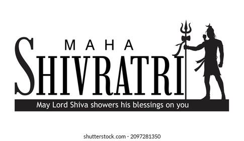 Silhouette of Indian Lord Shiva standing with text Maha Shivratri. Vector