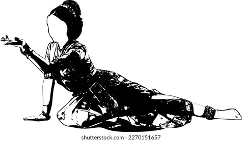 Silhouette of indian women in indian classical dance pose, indian traditional female dancer sketch drawing illustration