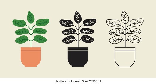 Silhouette Indoor Plant Icon Vector Illustration