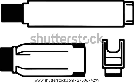 Silhouette Industrial Connector Part Technical Drawing Outline Vector Illustration