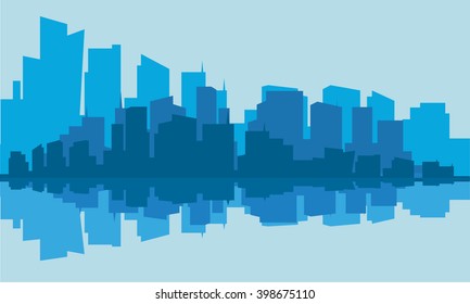 Silhouette of industry with blue background in the river