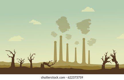 Silhouette of industry and broken forest