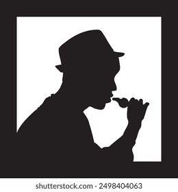 The silhouette of an informer attracting attention with a whistle. Vector illustration