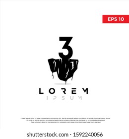 silhouette initial number 3 ground logo. modern icon, template design
