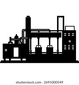Silhouette der Spritzgießmaschine auf weißem Hintergrund