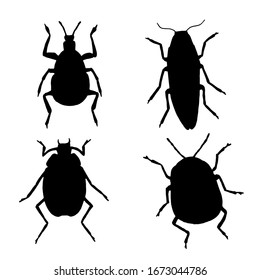 Silhouette insect beetles set isolated on the white. Vector illustration.