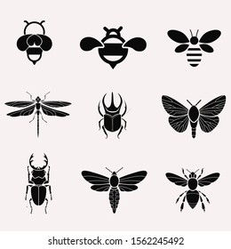 silhouette of insects and bees