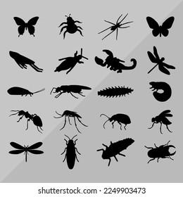  silhouette insects icon set on white