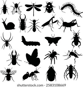 Silhouette Insects Icons Set Bundle