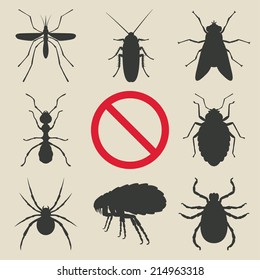 silhouette insects set - vector illustration. eps 8