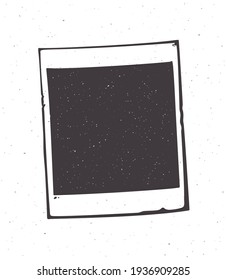Silhouette of instant photo frame. Vector illustration. Empty retro photo card. Pattern for packaging, signboards, showcases, emblems, greeting cards. Isolated white background