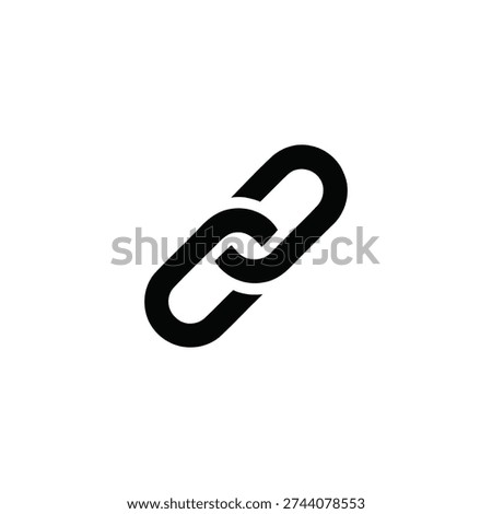 silhouette of an interlocking chain link. Standard digital symbol for URLs, hyperlinks, websites, attachments, and network connections in UI design. Isolated on white.