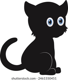 Silhouette of International Cat Day. with Cute Eye Design. Isolated on White Background
