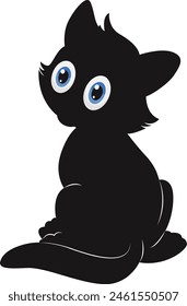 Silhouette of International Cat Day. with Cute Eye Design. Isolated on White Background