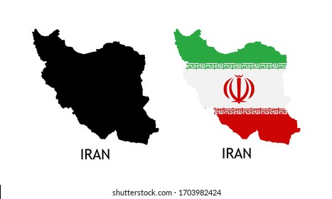 Silhouette of Iran black color and colored in National Flag - Vector illustrations isolated on white