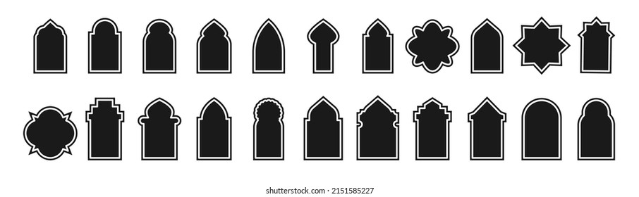 Silhouette de Islamic Bagde. Icono de ventanas y puertas árabes