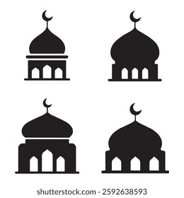 Silhouette of Islamic Mosque Moon And Star For Logo Elements