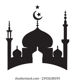 Silhouette of Islamic Mosque Moon And Star For Logo Elements