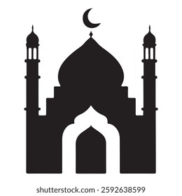 Silhouette of Islamic Mosque Moon And Star For Logo Elements