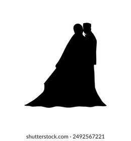 silhouette of an Islamic wedding couple in an intimate pose vector