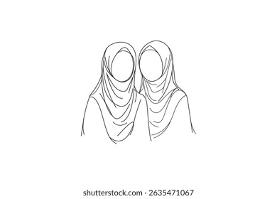 Silhouette of islamic women wearing headscarves, minimalist graphic vector illustration 