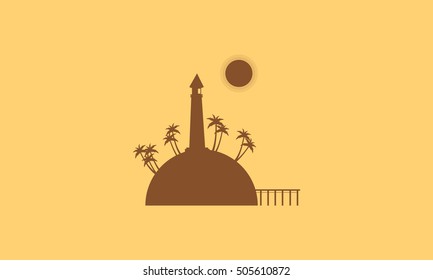 Silhouette of island and bridge landscape vector flat