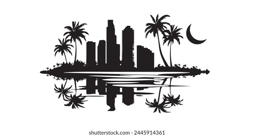 Silhouette of an island. City silhouette Miami