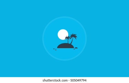 Silhouette of island with moon landscape vector illustration