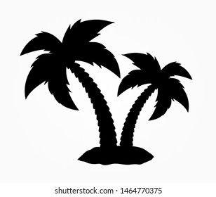 Silhouette of island and palm trees isolated on white background
