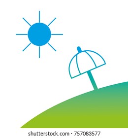 silhouette island with sun weather and umbrella open