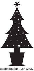 Silhouette of an Isolated Christmas Tree with a Star on Top