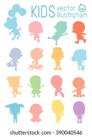silhouette of isolated colorful kids on white background, 
Set of diverse kids isolated on white background. Vector Illustration