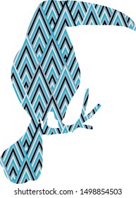 Silhouette of isolated toucan bird with colourful lines on background.