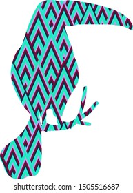 Silhouette of isolated toucan bird with colourful lines on background.