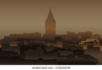 Silhouette of Istanbul with Galata Tower. Turkey.