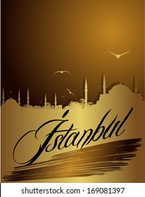 silhouette of Istanbul in golden color