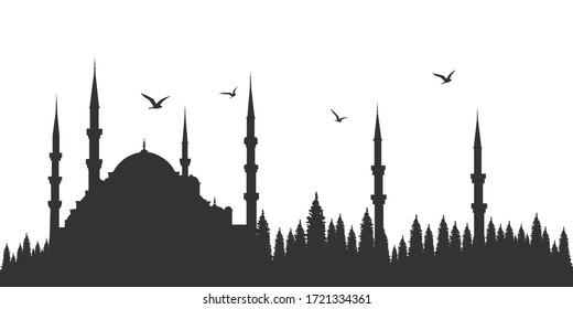 Silhouette de la mezquita de Estambul. Mezquita Sultan Ahmet. Dibujo vectorial.